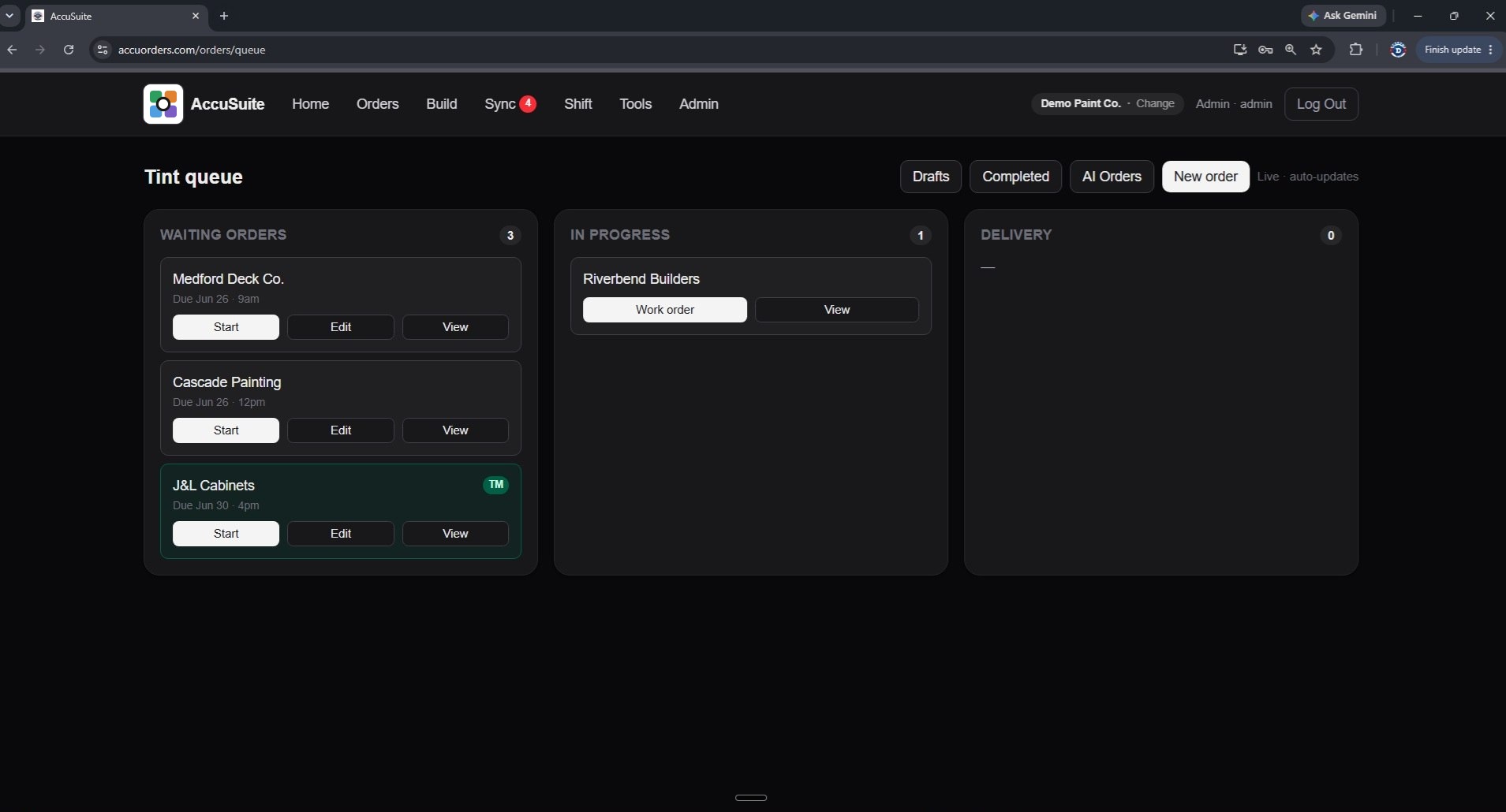 AccuOrders live tint queue